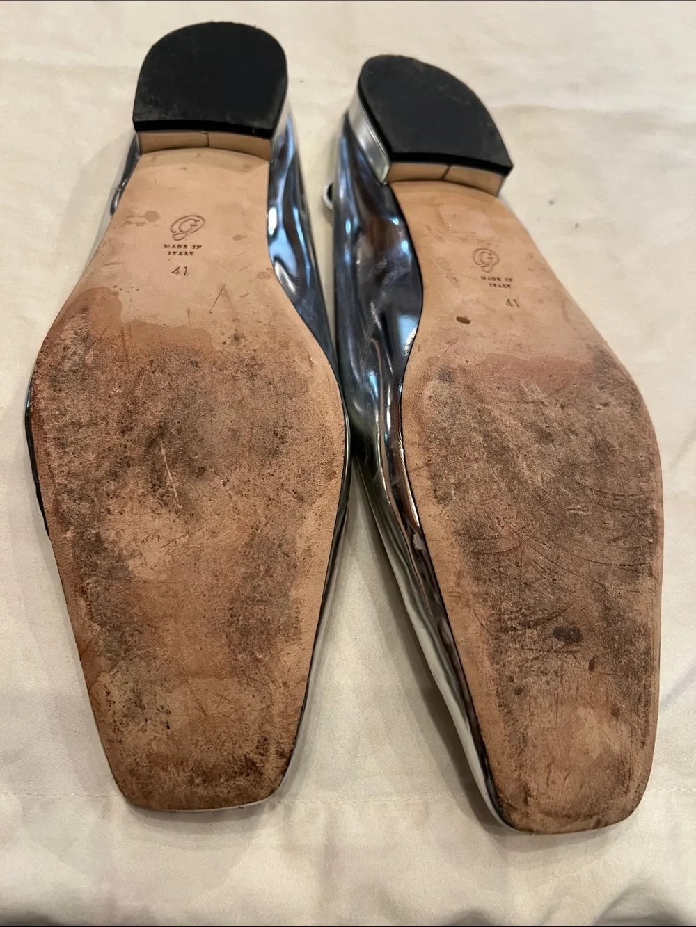 Metallic Silver Square-Toe Slingback Flats for Women